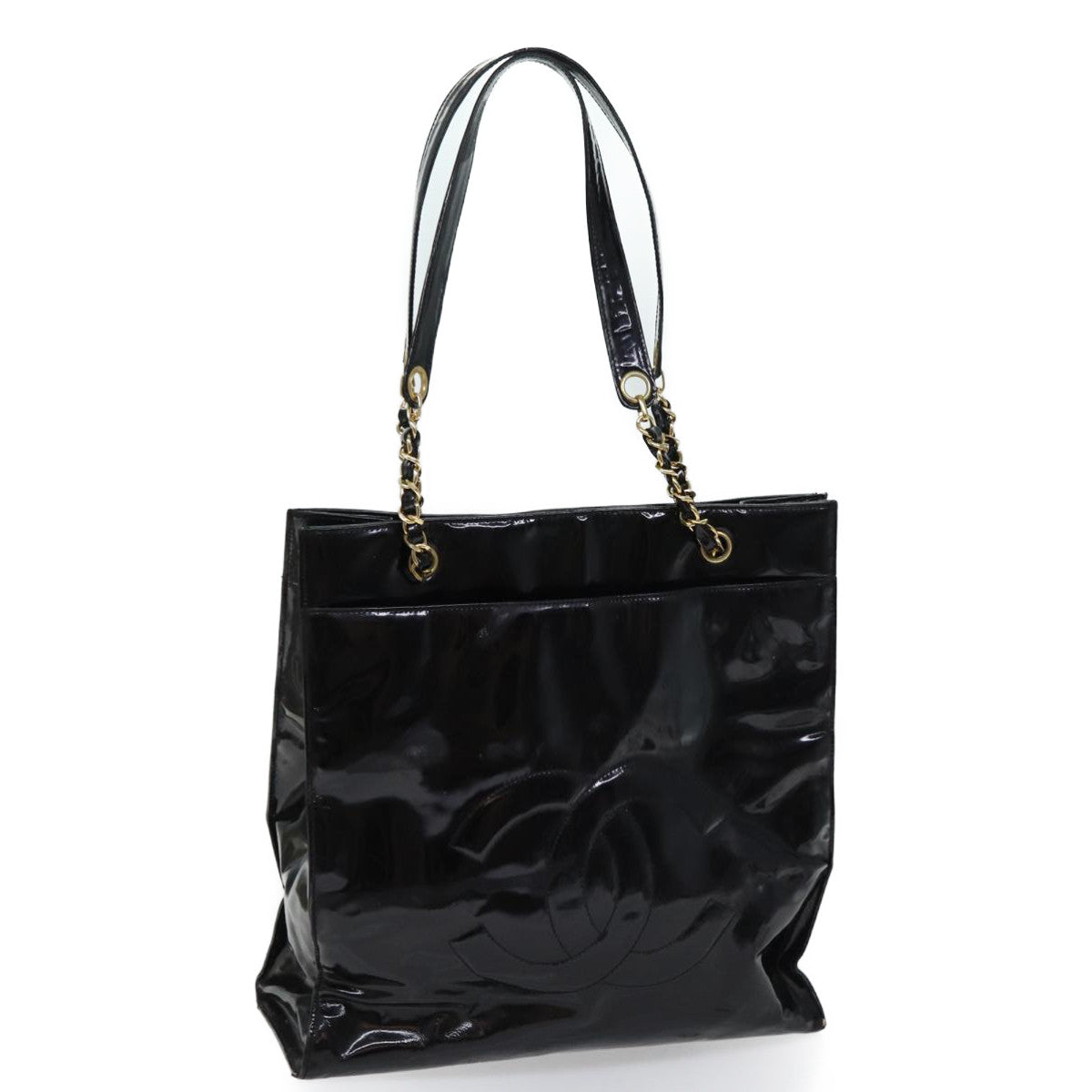 Top Quality Chanel COCO Mark Chain Shoulder Bag Patent Black CC Auth bs13327