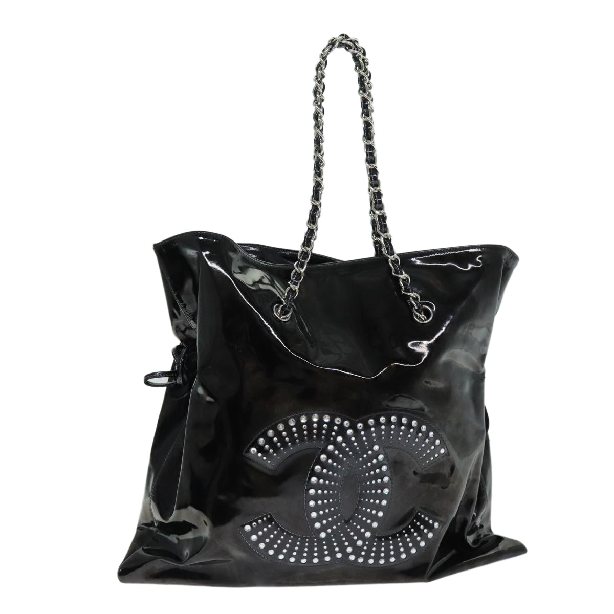 Top Quality Chanel COCO Mark Chain Shoulder Bag Patent leather Black CC Auth bs15342