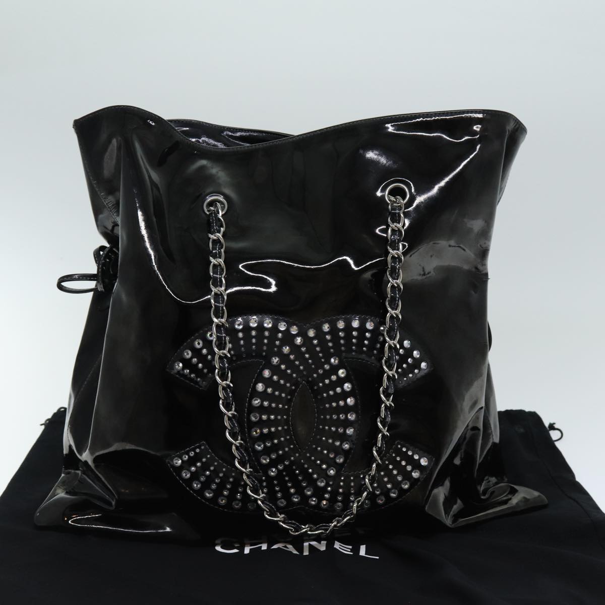Top Quality Chanel COCO Mark Chain Shoulder Bag Patent leather Black CC Auth bs15342