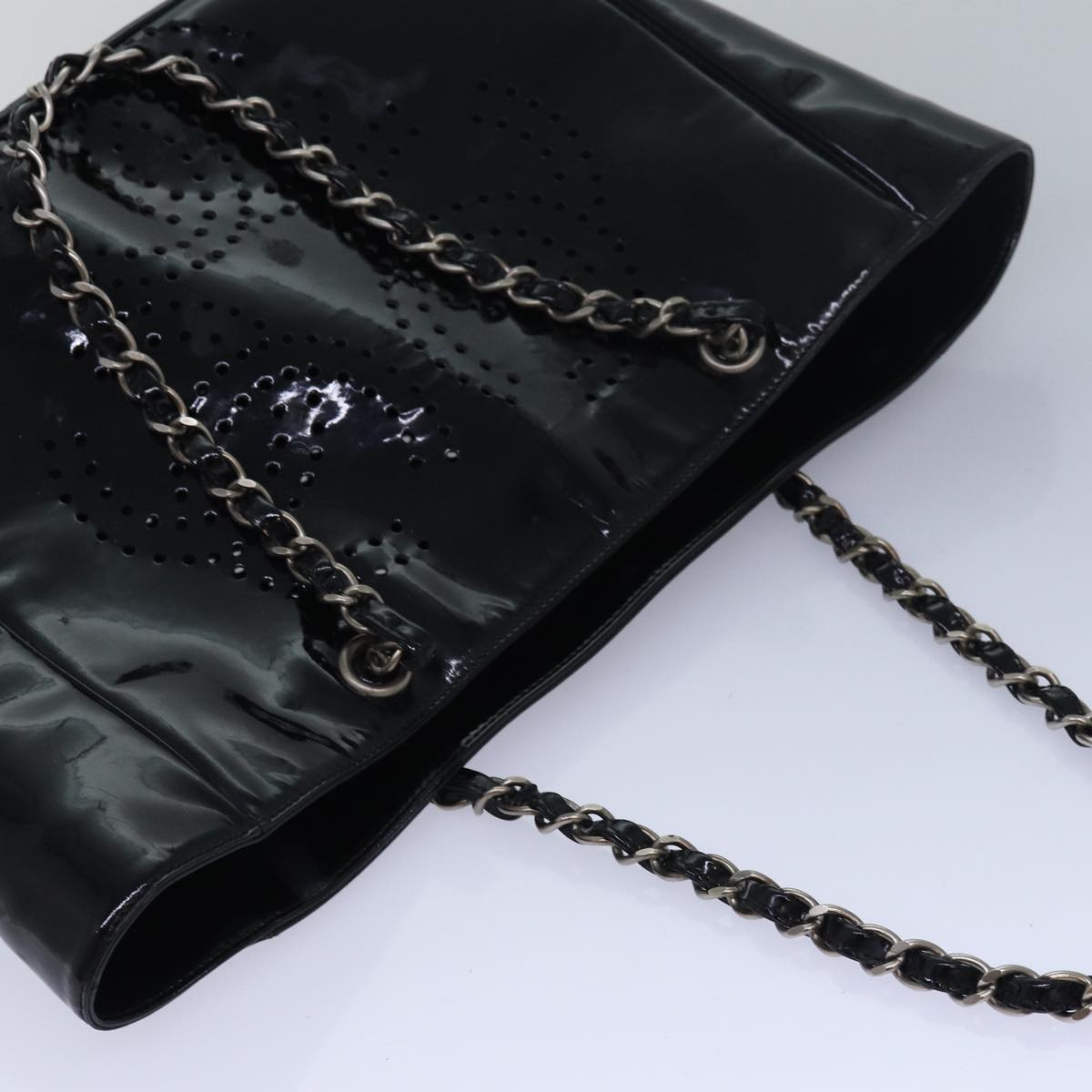 Top Quality Chanel Chain Triple Coco Tote Bag Enamel Black CC Auth bs15708