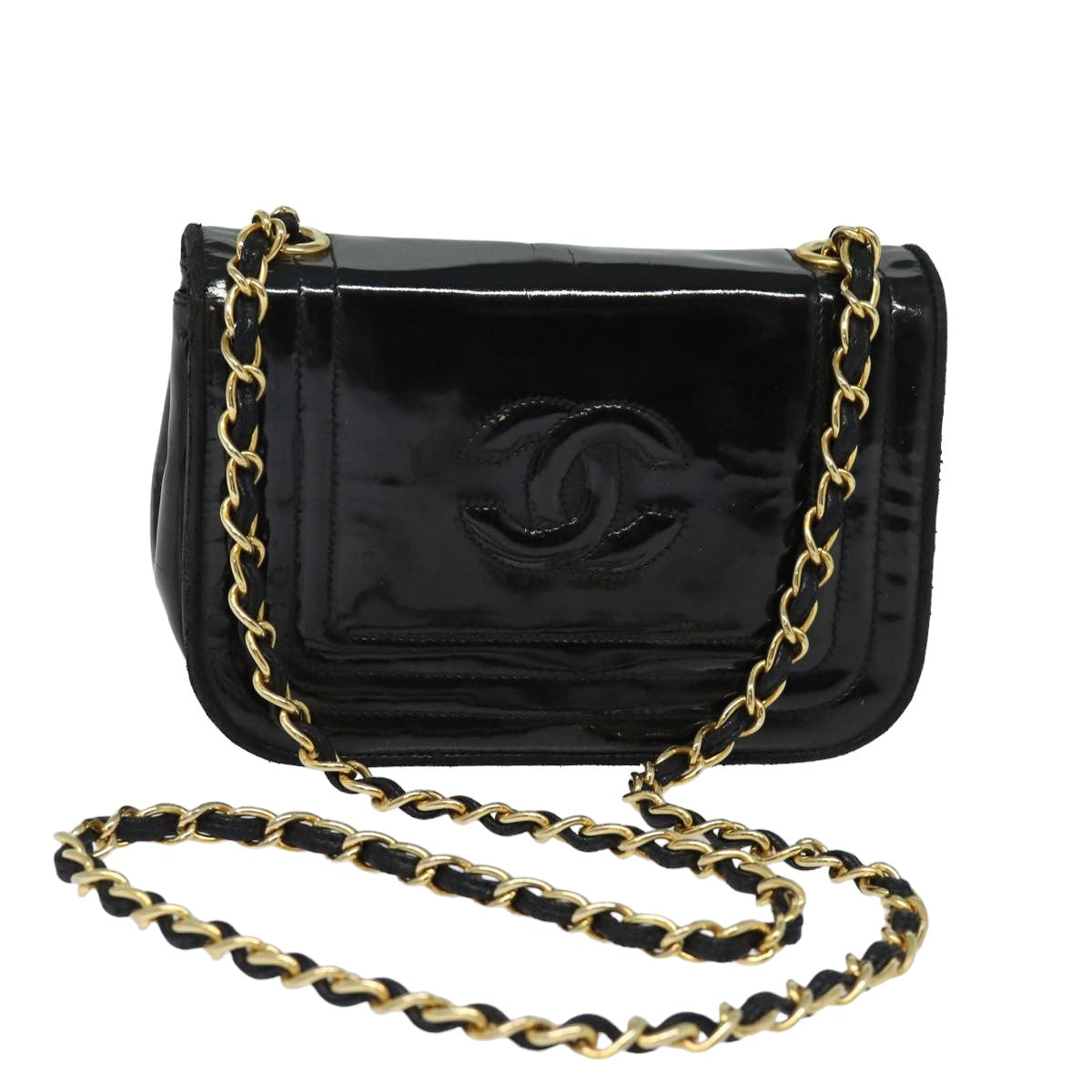 Top Quality Chanel COCO Mark Chain Shoulder Bag Enamel Black CC Auth bs15778