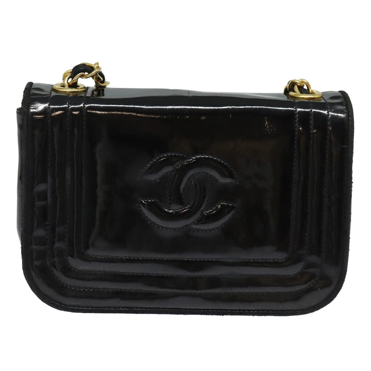 Top Quality Chanel COCO Mark Chain Shoulder Bag Enamel Black CC Auth bs15778