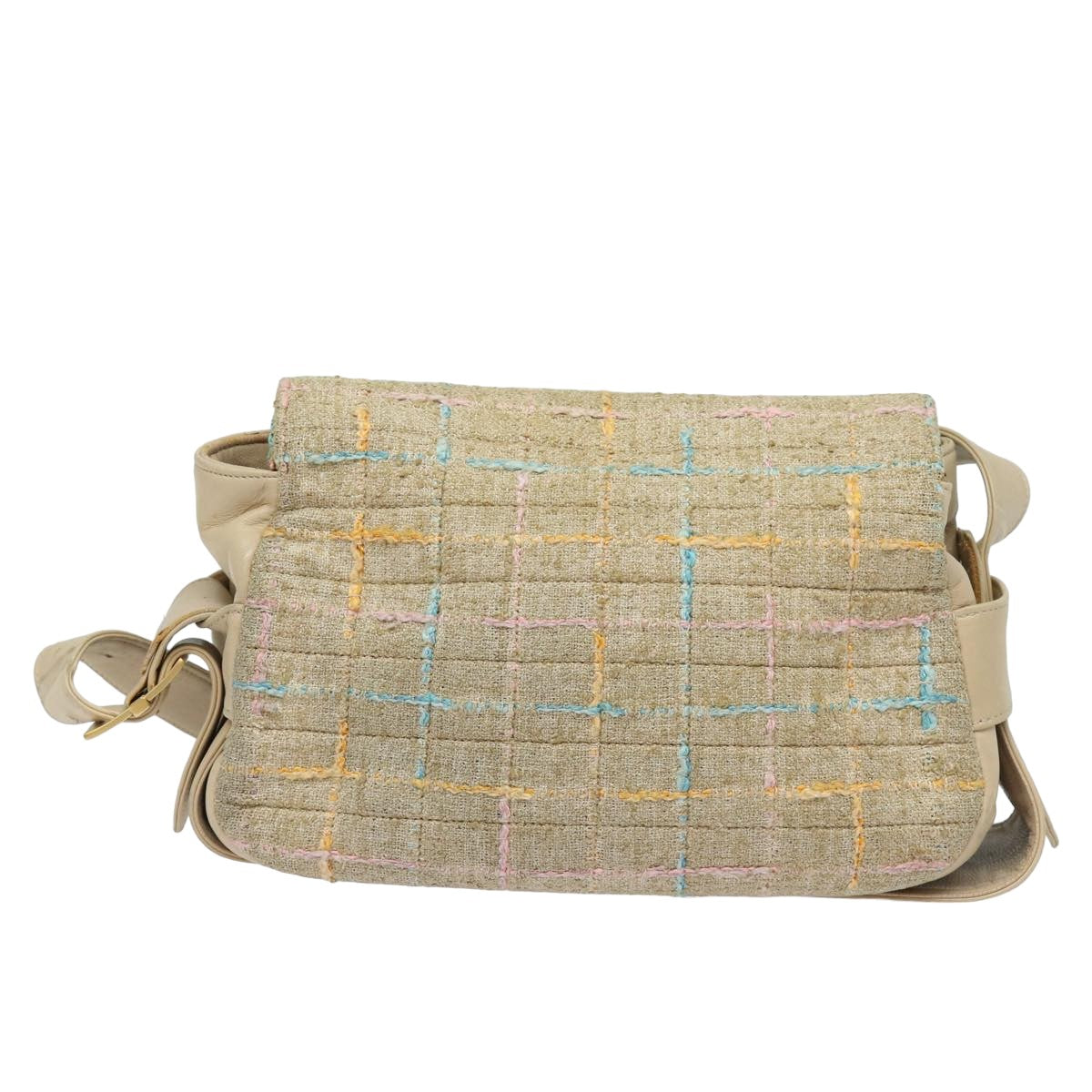 Top Quality Chanel Choco Bar Turn Lock Shoulder Bag Wool Multicolor CC Auth bs15780