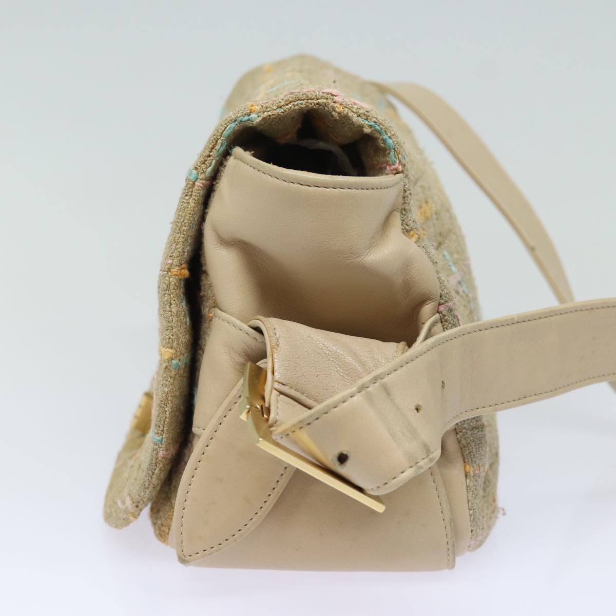 Top Quality Chanel Choco Bar Turn Lock Shoulder Bag Wool Multicolor CC Auth bs15780