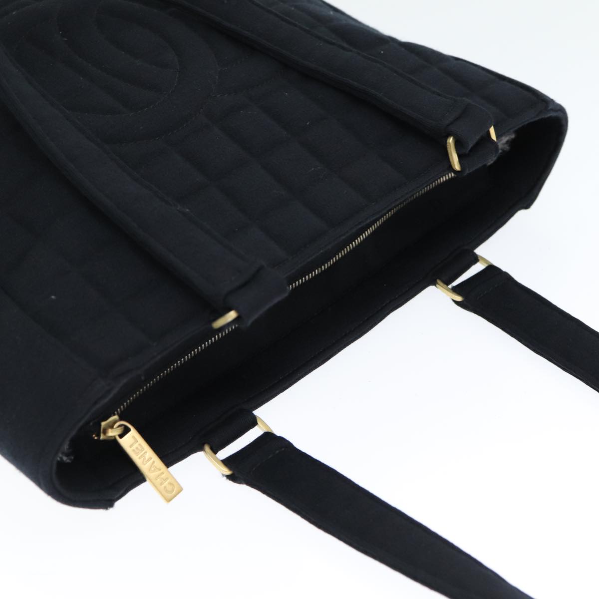 Top Quality Chanel Choco Bar Tote Bag Cotton Black CC Auth bs15847