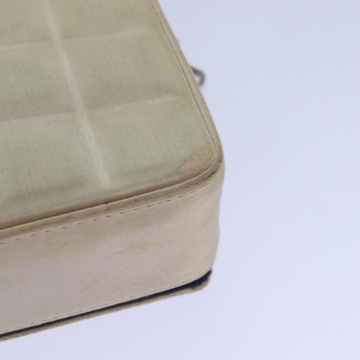 Top Quality Chanel Choco Bar Chain Hand Bag Satin Beige Navy CC Auth bs16725