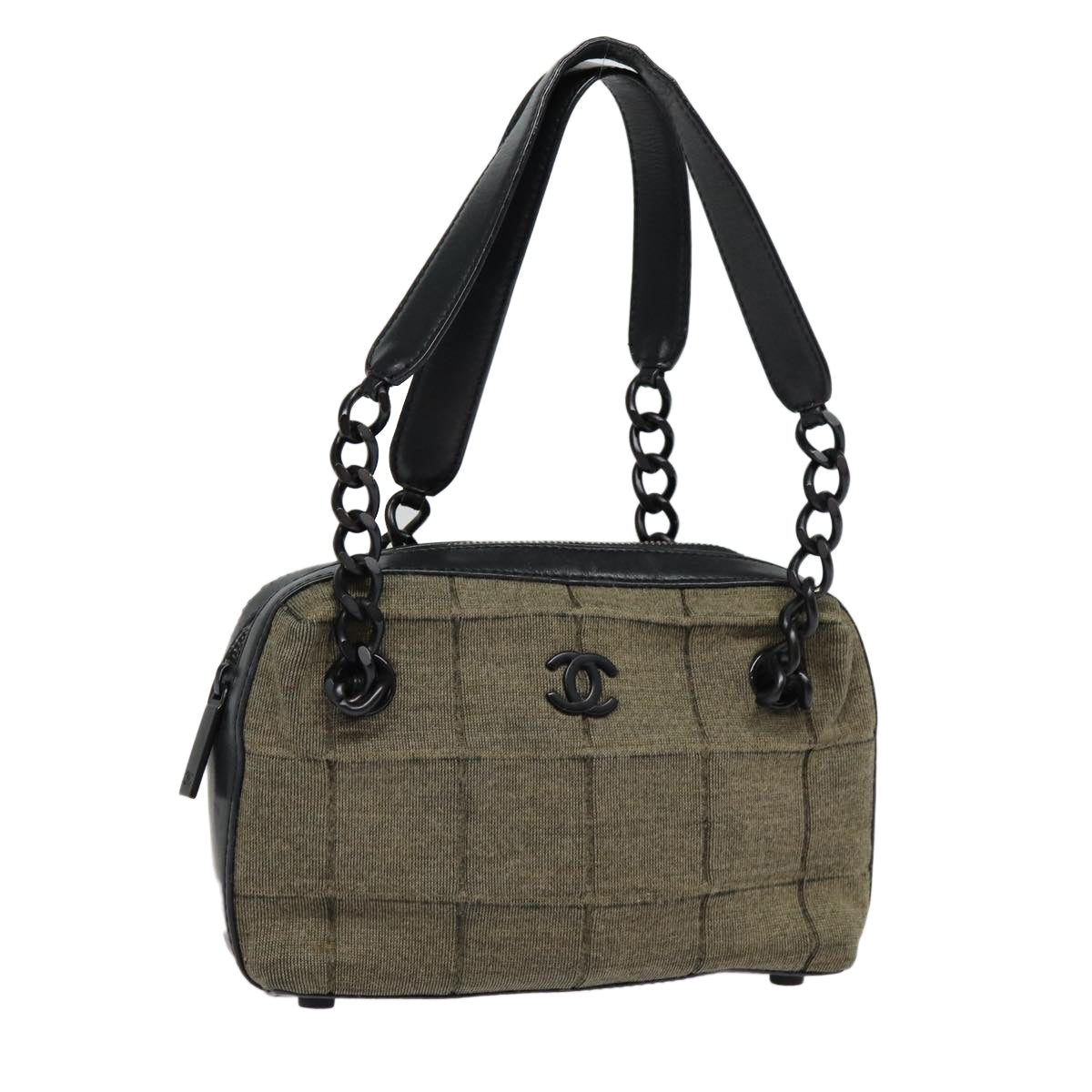 Top Quality Chanel Choco Bar Chain Hand Bag Cotton Gray CC Auth bs17534