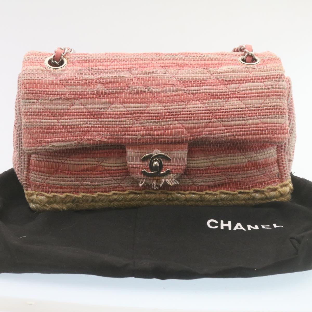 Top Quality Chanel Chain New Shoulder Bag Turn Lock Canvas Pink CC Auth bs334A