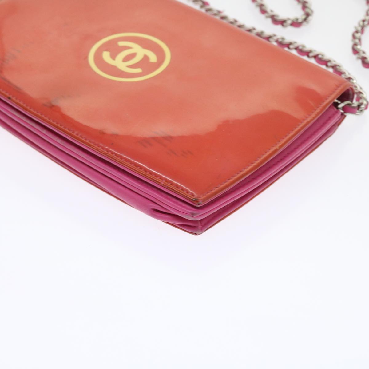Top Quality Chanel Chain Shoulder Bag Patent leather Orange CC Auth bs8828