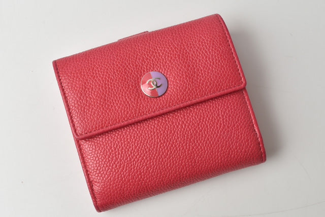 Top Quality Chanel Caviar Skin Bifold Wallet Rose/Purple