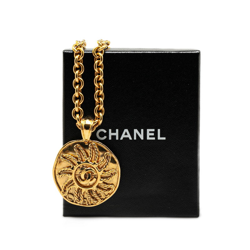 Top Quality Chanel Vintage Coco Mark Sun Motif Necklace Gold Plated