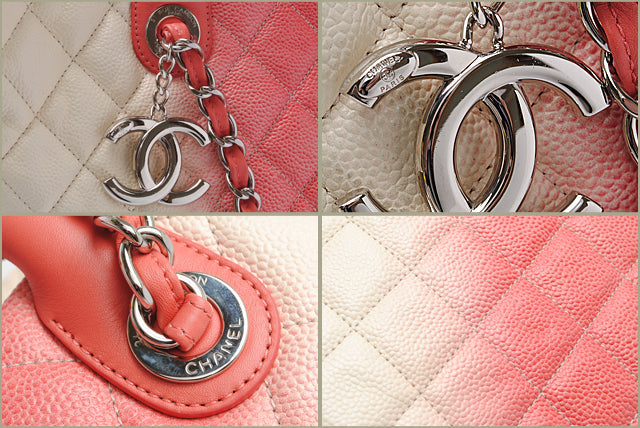 Top Quality Chanel Caviar Skin 2way Tote/Shoulder Bag Coral Pink/Ivory