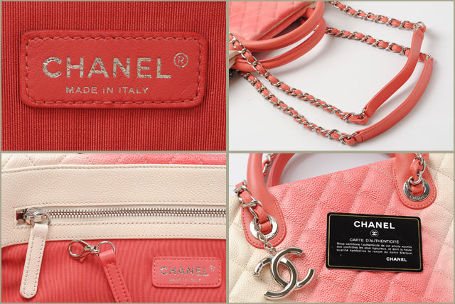Top Quality Chanel Caviar Skin 2way Tote/Shoulder Bag Coral Pink/Ivory