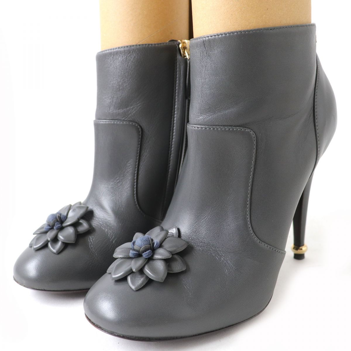 Top Quality Chanel Camellia COCO Mark Leather Ankle Boots 38