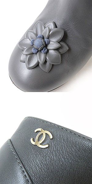 Top Quality Chanel Camellia COCO Mark Leather Ankle Boots 38