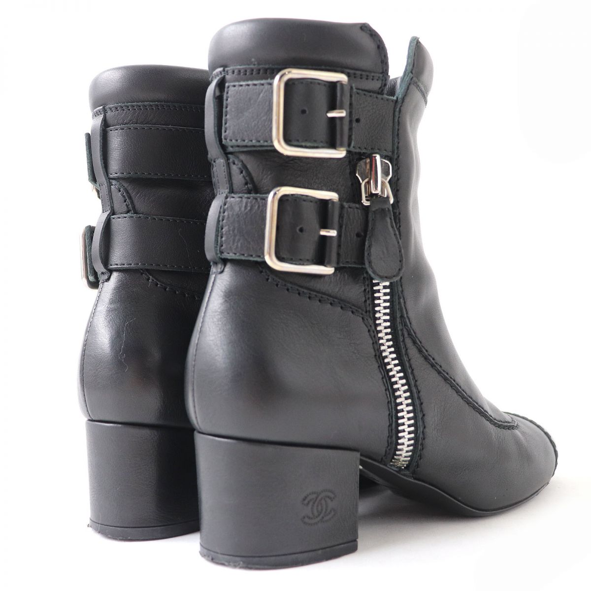 Top Quality Chanel Leather COCO Mark Strap Zip Boots Black