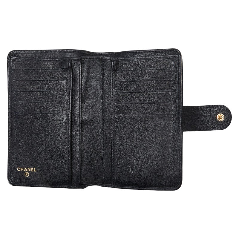 Top Quality Chanel CAMERIA COCOMARK Folding Wallet Black Leather CHANEL