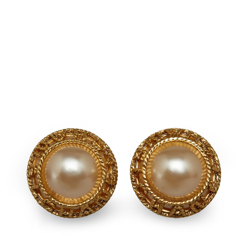 Top Quality Chanel Vintage Logo Round Fake Pearl Earrings Gold Ladies Chanel