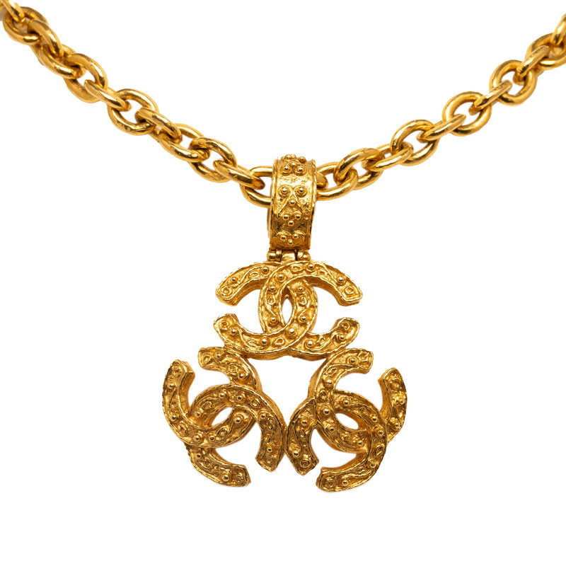 Top Quality Chanel Vintage Triple Motif Necklace Gold Plated Ladies