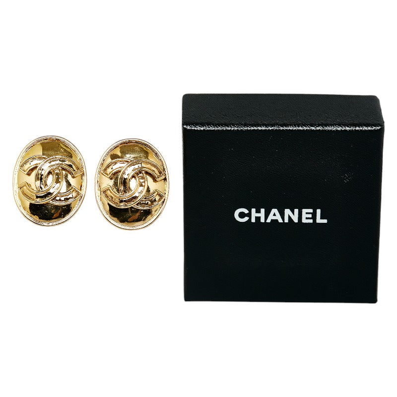 Top Quality Chanel Vintage Cocomark Oval Earring Gold Ladies Chanel