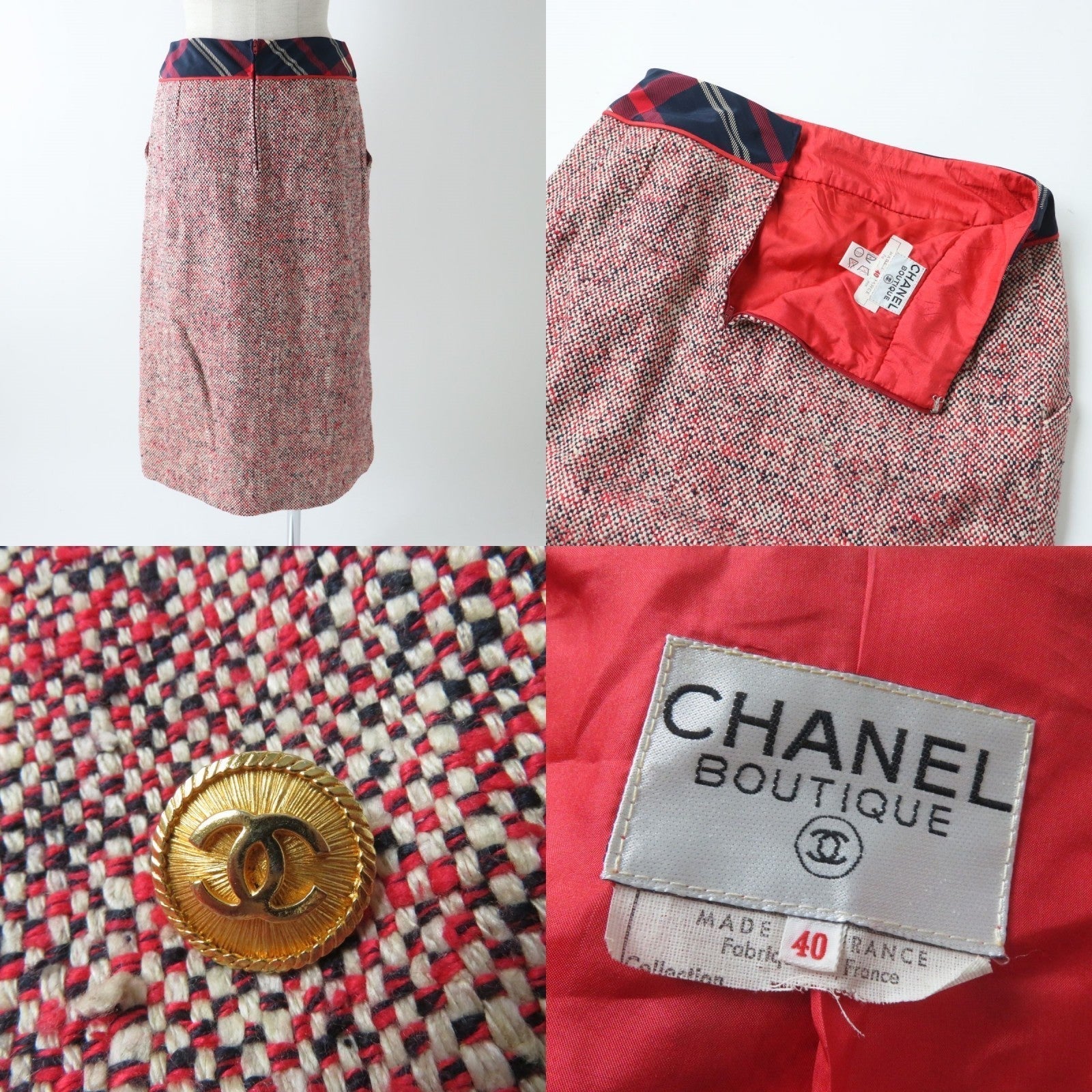 Vintage Top Quality Chanel COCO Button Jacket Skirt Suit Set