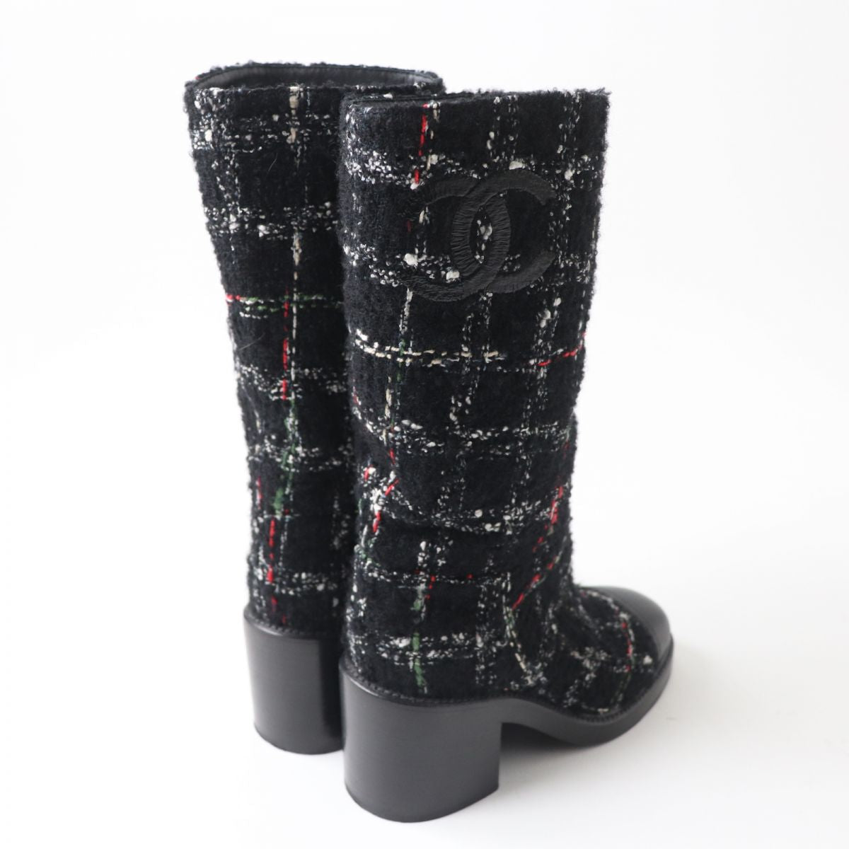 Top Quality Chanel Leather Tweed Long Boots G39614 Black