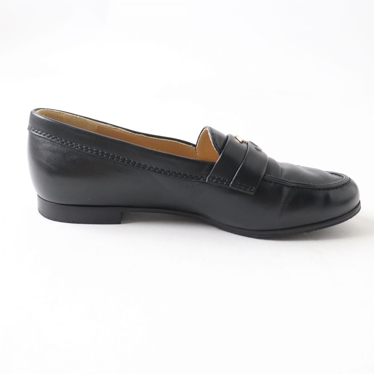 Top Quality Chanel COCO Mark Leather Loafers Black Gold