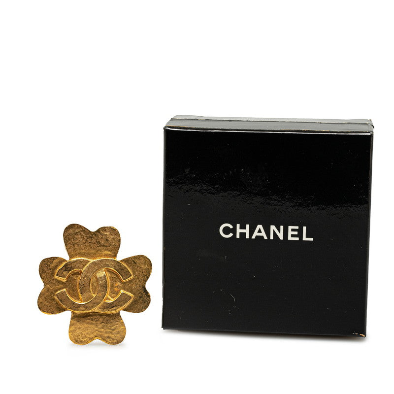 Top Quality Chanel Vintage Coco Mark Flower Clover Brooch Gold Plated