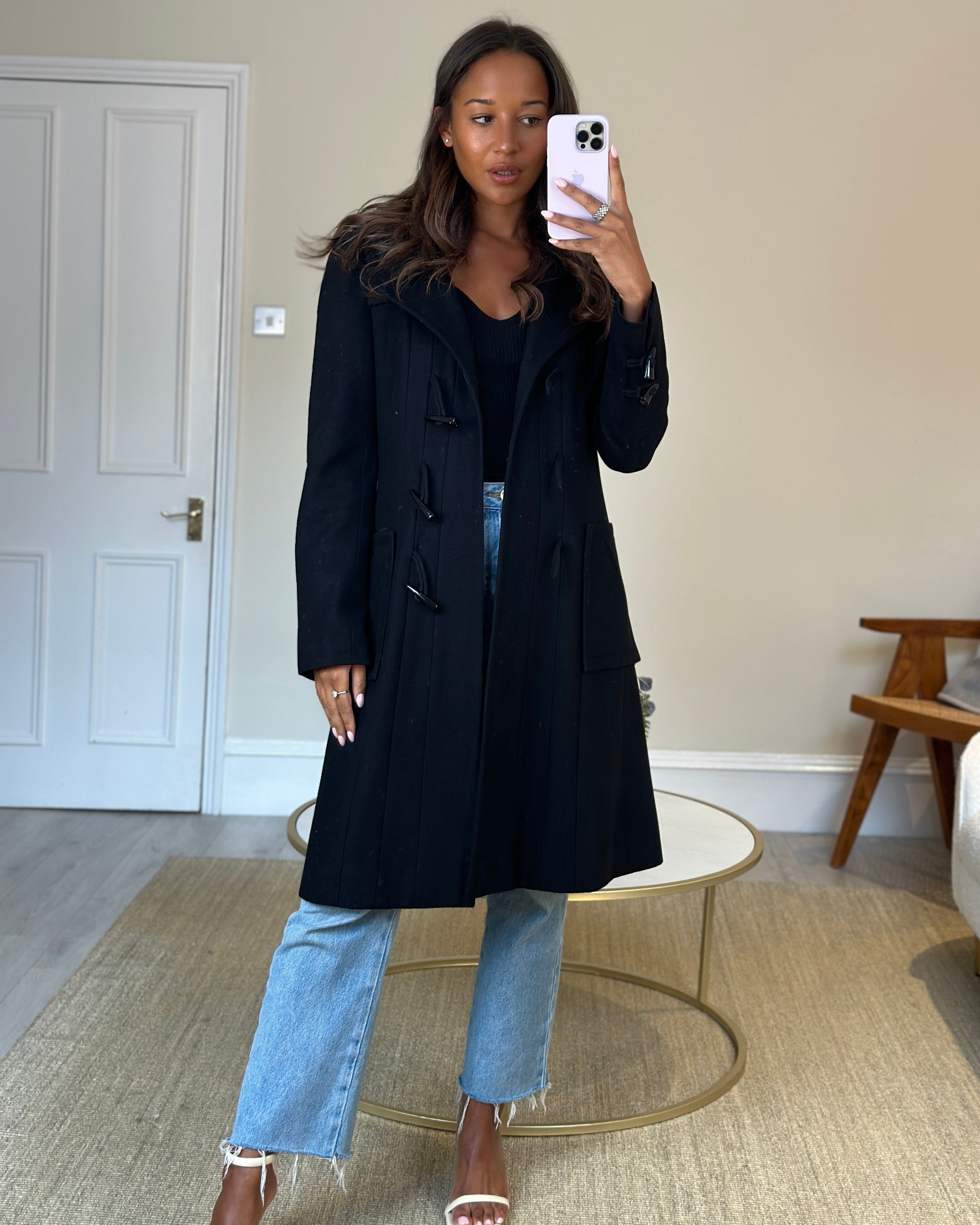 Top Quality Chanel Black Hooded Longline Wool Coat with Toggle Fasten Detail FR 42 (UK 10)