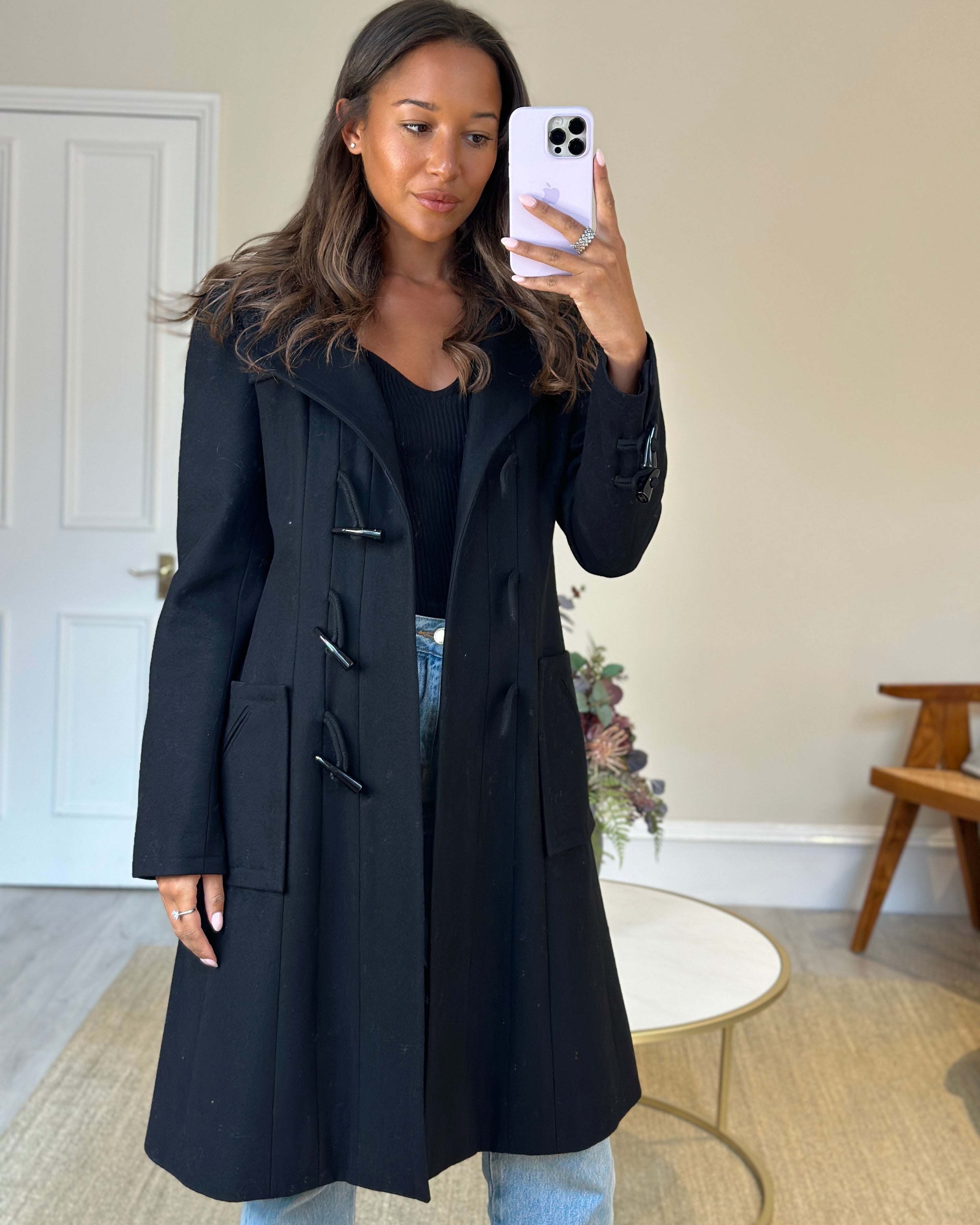 Top Quality Chanel Black Hooded Longline Wool Coat with Toggle Fasten Detail FR 42 (UK 10)