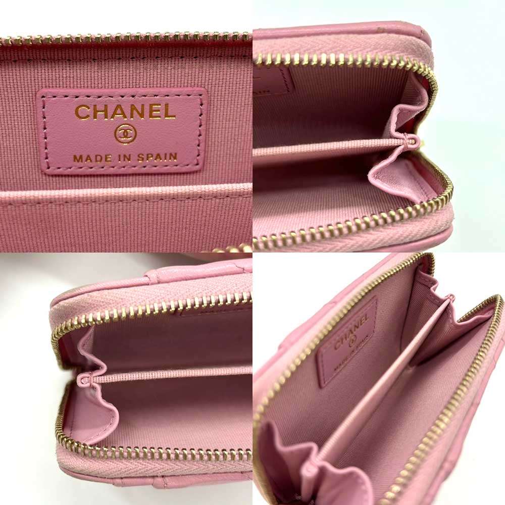 Top Quality Chanel Lambskin Matelasse Coin Case Pink Wallet