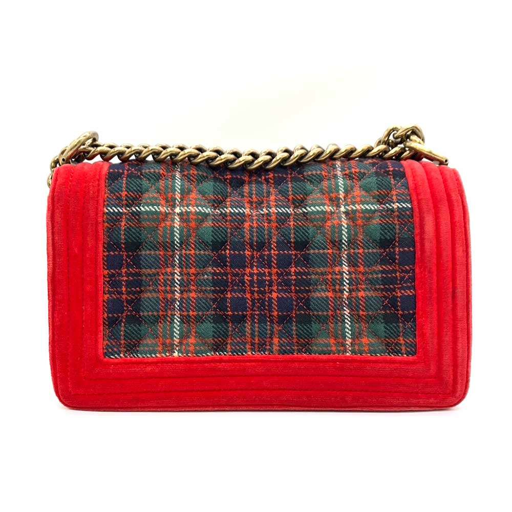 Top Quality Chanel Boy Chain Shoulder Bag Red Green Check
