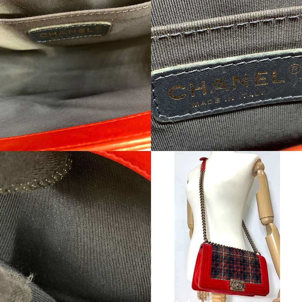 Top Quality Chanel Boy Chain Shoulder Bag Red Green Check