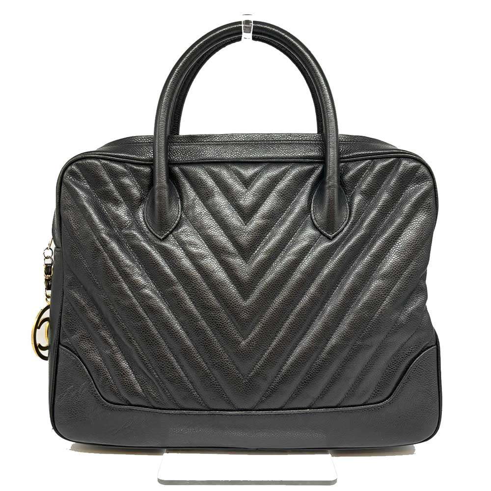 Top Quality Chanel Caviar Skin Handbag Chevron V Stitch Black Leather