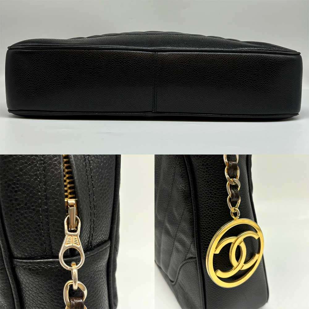Top Quality Chanel Caviar Skin Handbag Chevron V Stitch Black Leather