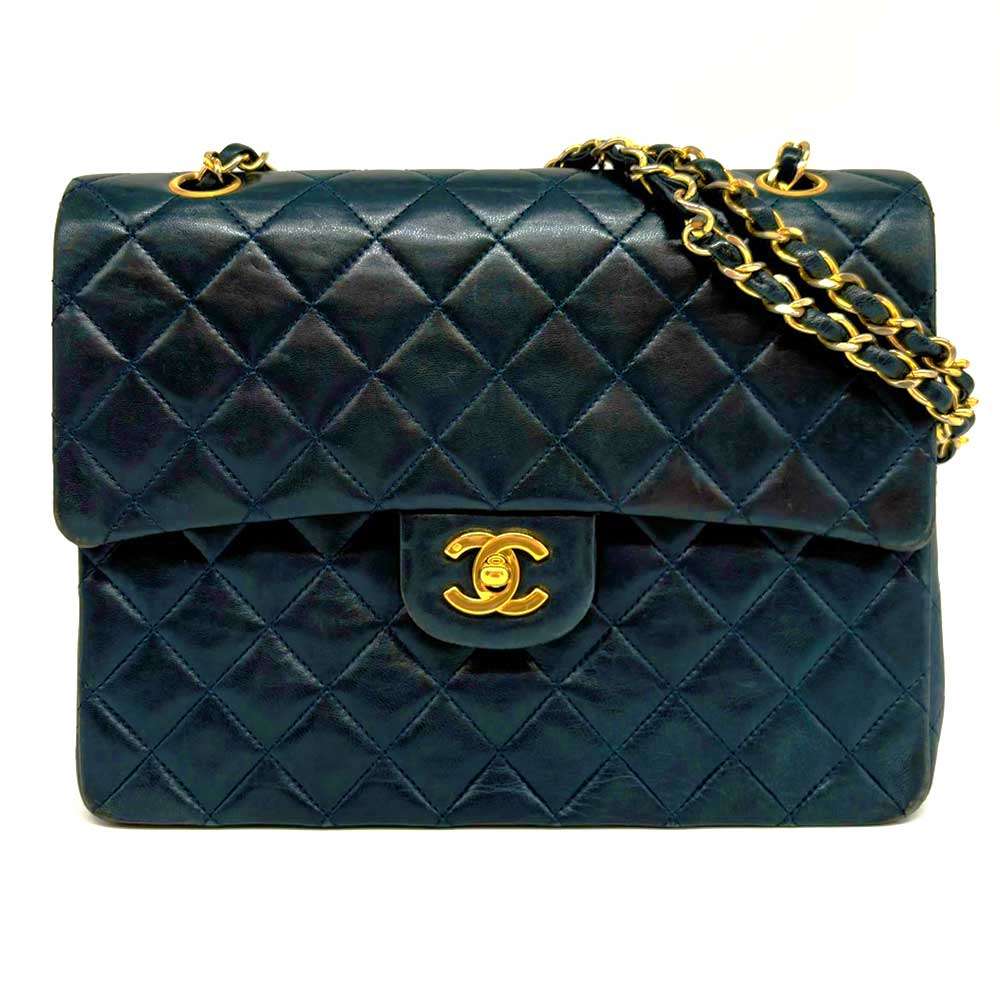 Top Quality Chanel Lambskin Chain Shoulder Bag Navy Gold Hardware