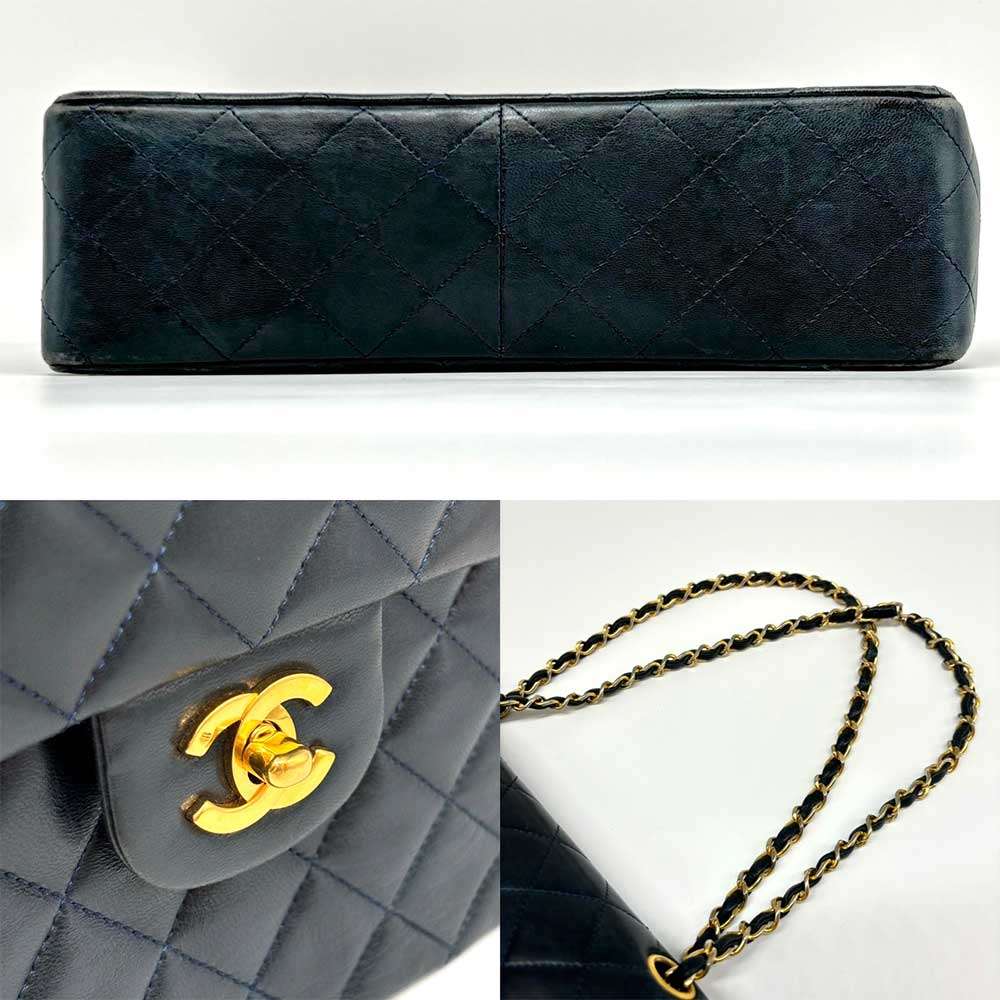 Top Quality Chanel Lambskin Chain Shoulder Bag Navy Gold Hardware