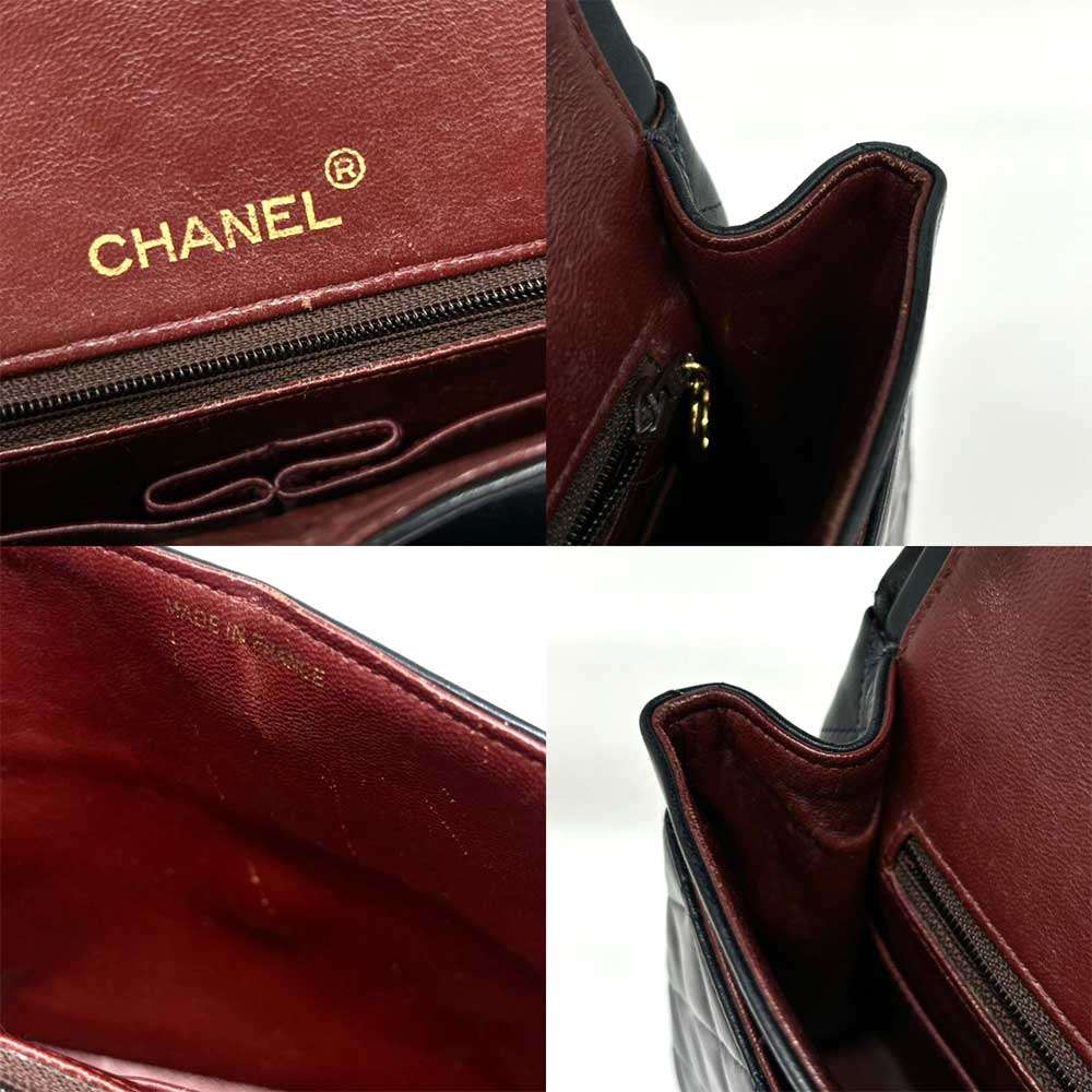 Top Quality Chanel Lambskin Chain Shoulder Bag Navy Gold Hardware