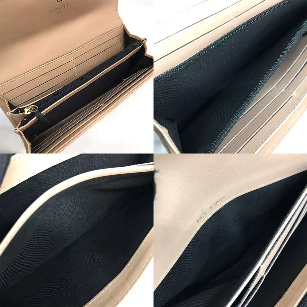 Top Quality Chanel Caviar Skin Long Wallet Beige Leather