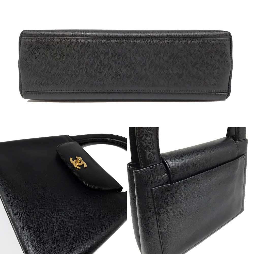 Top Quality Chanel Caviar Skin Handbag Black Gold