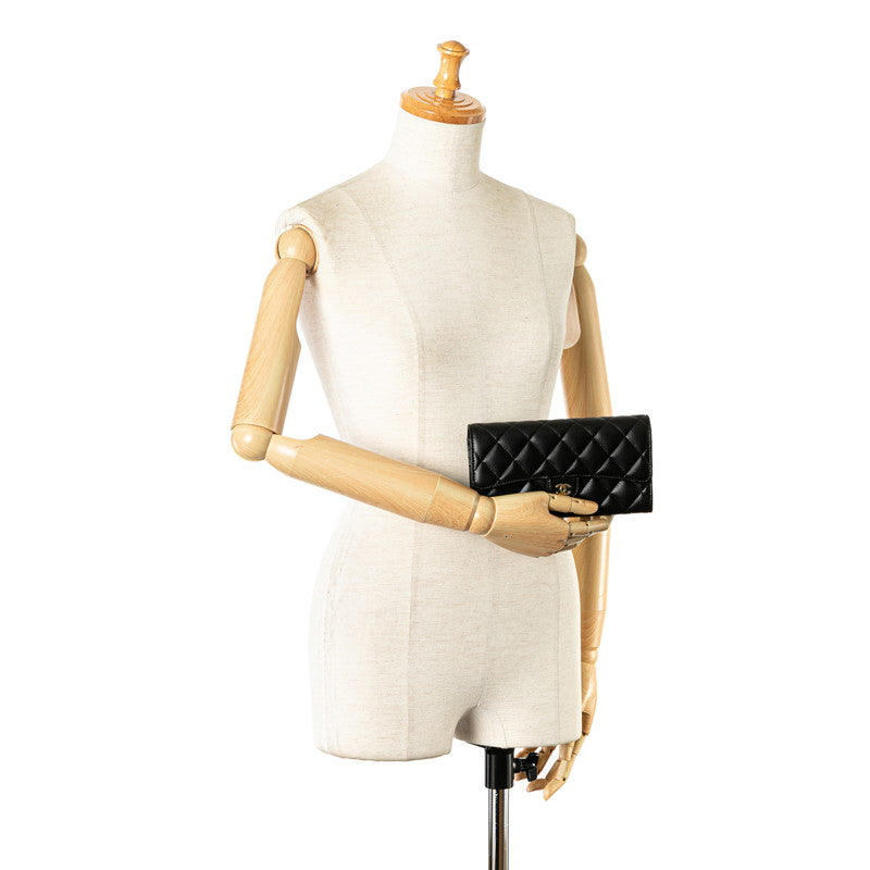 Top Quality Chanel Classic Long Flap Wallet Black Lambskin AP0241
