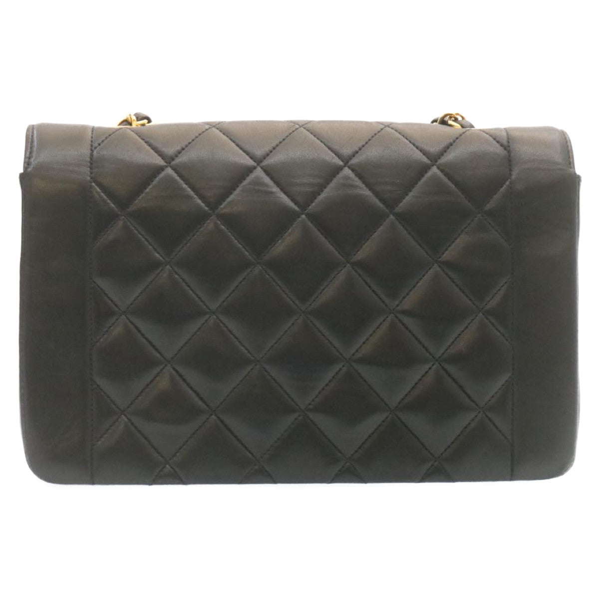 Top Quality Chanel Chain Turn Lock Diana Matelasse Shoulder Bag Lamb Skin Black Auth knn076