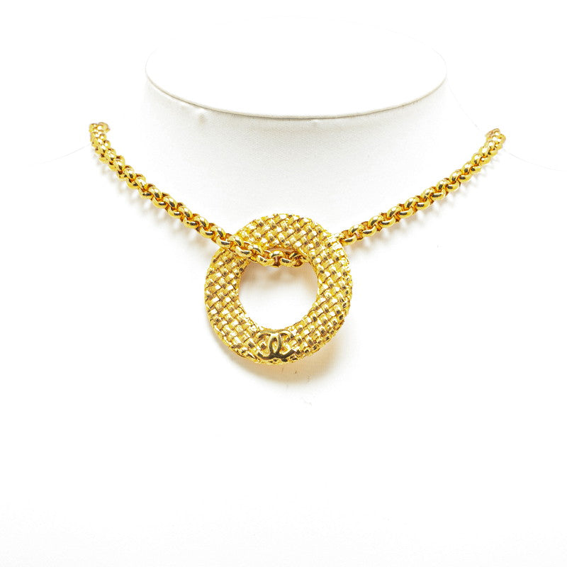 Top Quality Chanel Vintage Coco Mark Chain Circle Pendant Necklace Gold Plated