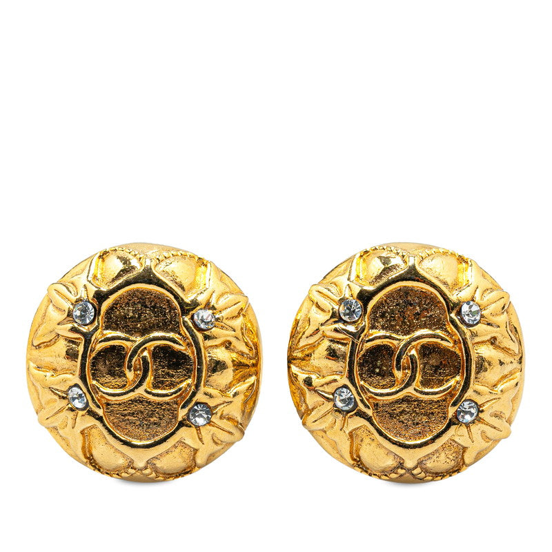 Top Quality Chanel Vintage Coco Mark Rhinestone Earrings Gold Plated