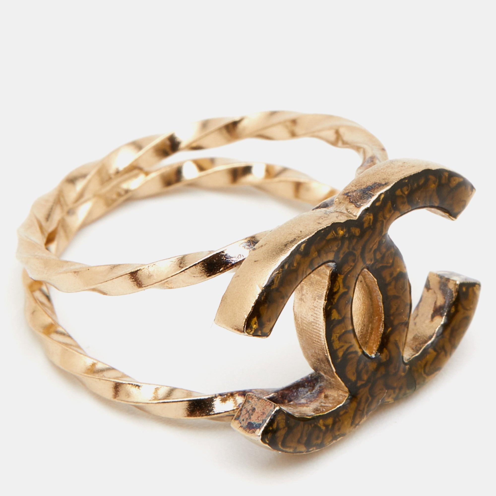 Top Quality Chanel CC Resin Gold Tone Ring Size 53