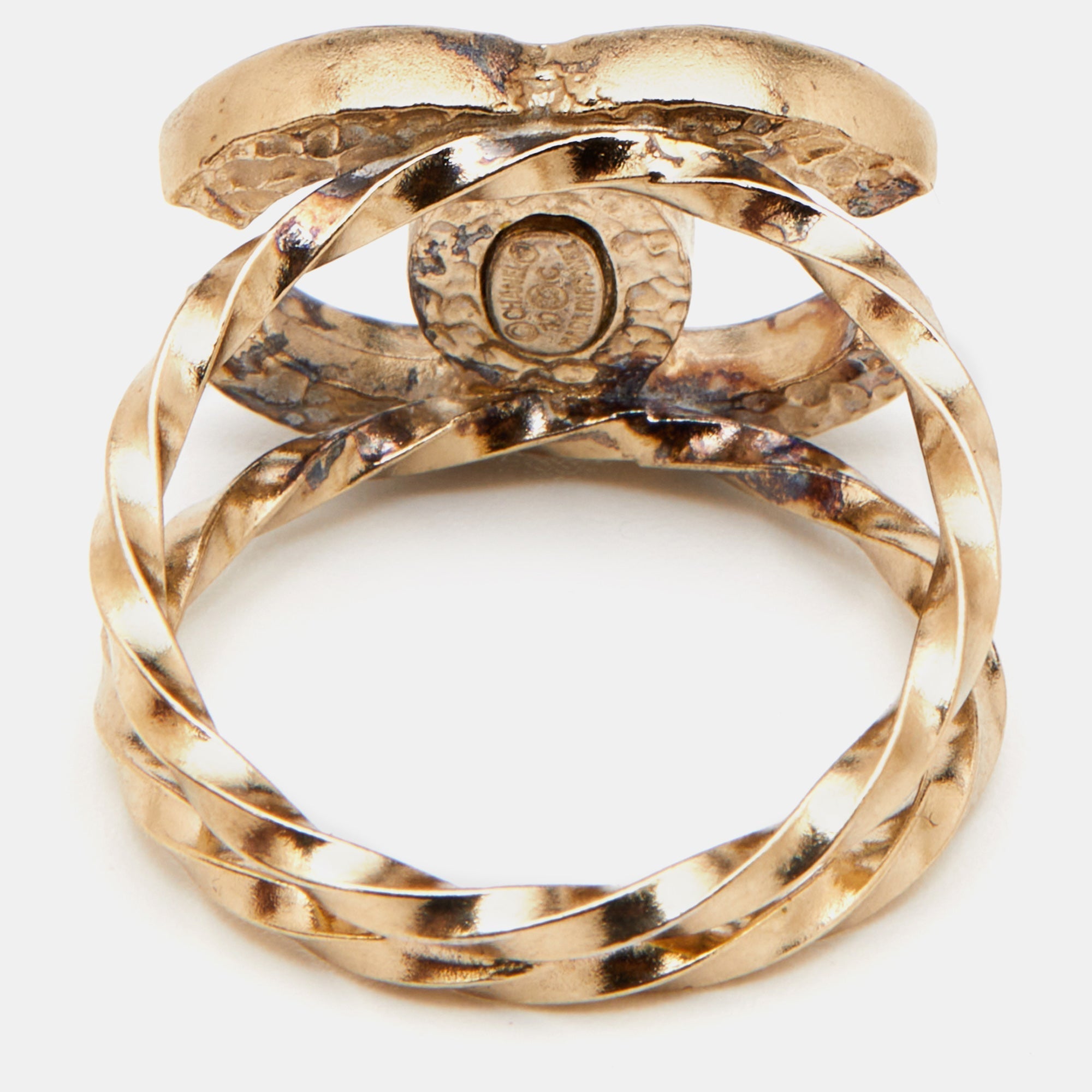 Top Quality Chanel CC Resin Gold Tone Ring Size 53