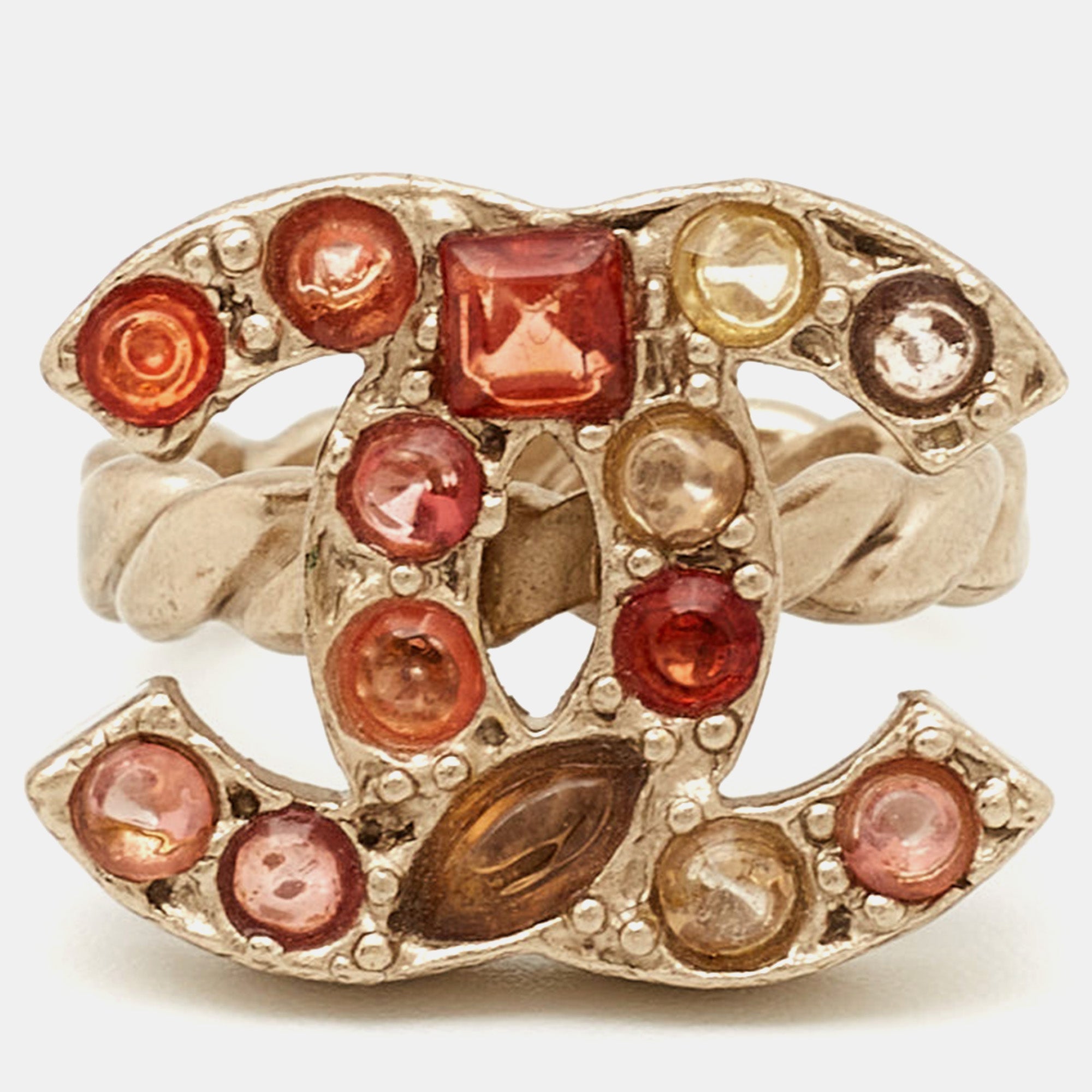 Top Quality Chanel CC Resin Gold Tone Ring Size 53