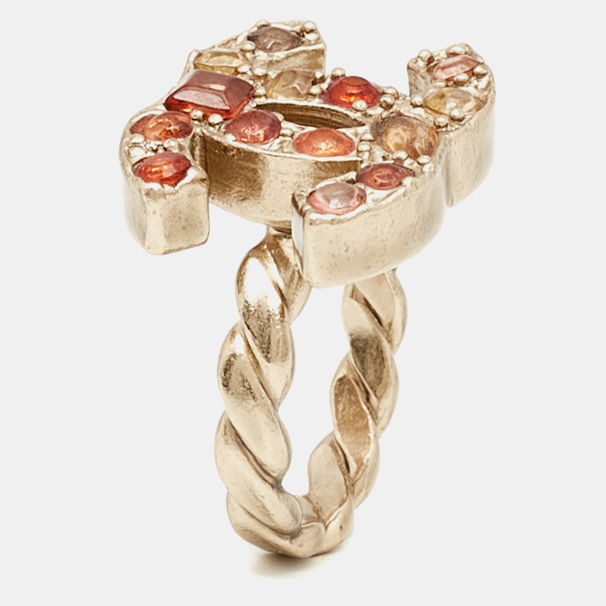Top Quality Chanel CC Resin Gold Tone Ring Size 53