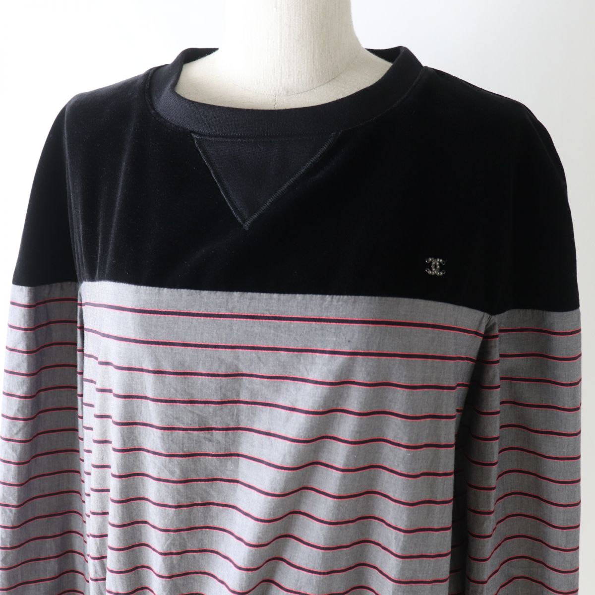 Top Quality Chanel Velvet Sweatshirt Border Pattern Black Gray Pink 36
