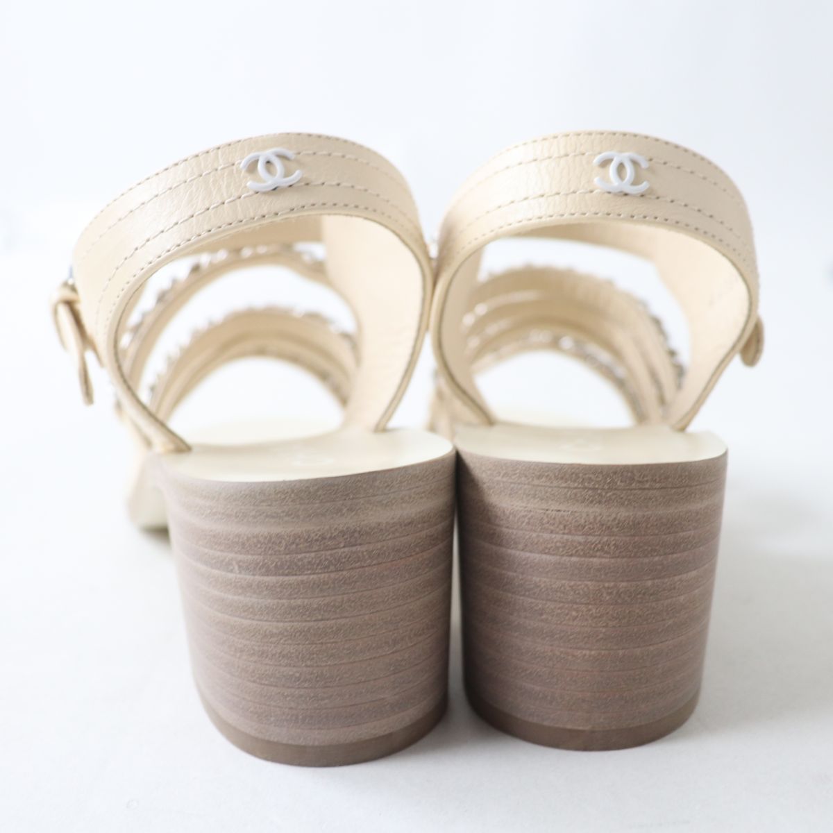 Top Quality Chanel COCO Mark Leather Sandals White